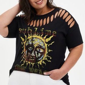 NWOT Sublime Long Beach Sun Black Slashed Tee